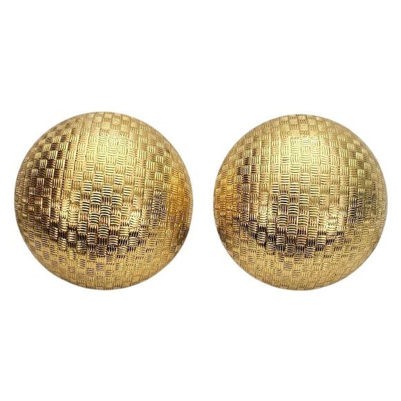 FO Inc. Gold Tone Round Dome Clip On Earrings Weave Texture, Fernando Originals - Picture 13 of 13